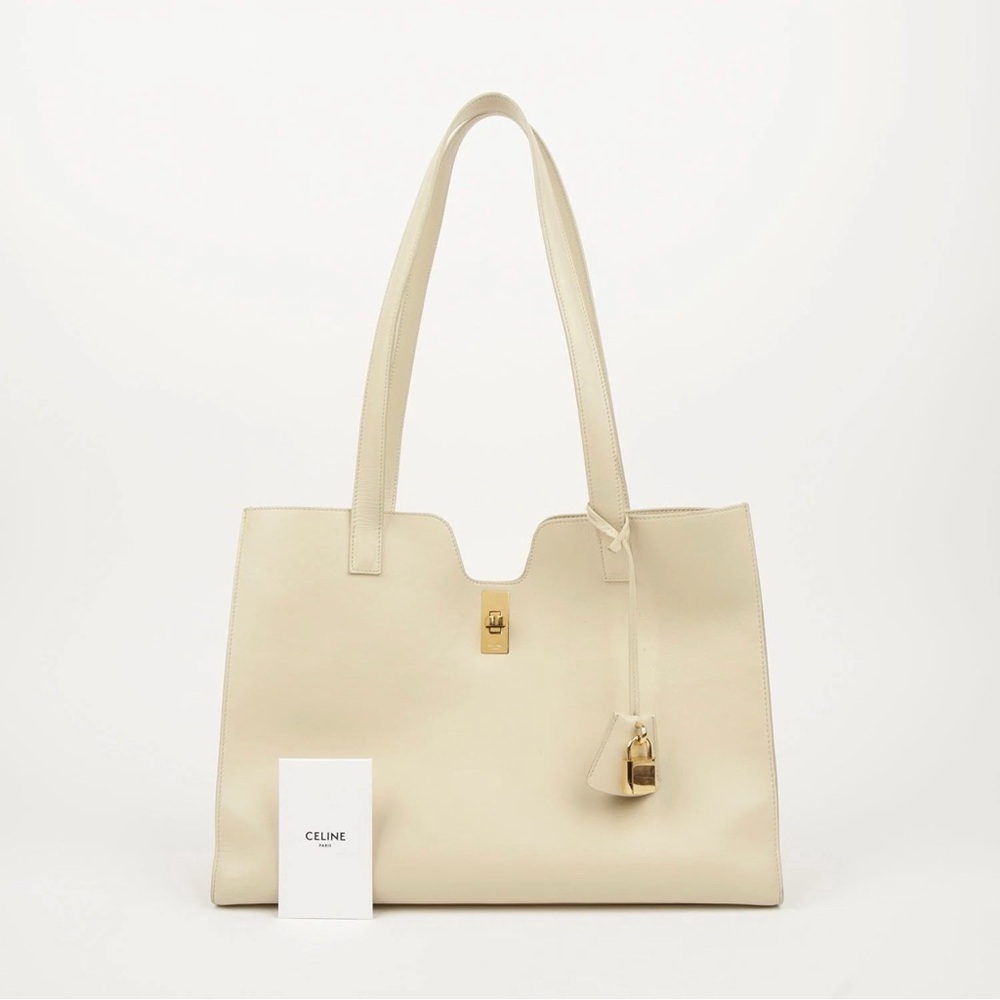 Celine Cabas 16 in Smooth Calfkin Beige Leather Tote with Gold Accents